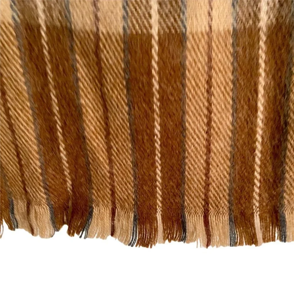 Brown Plaid Scarf with Fringe Soft Acyclic